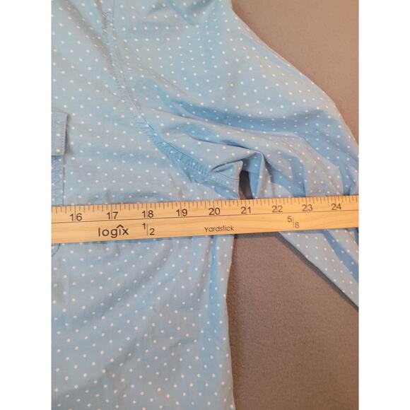 LL Bean Style Women’s Blue Polka Dot Shirt L Roll Tab Sleeves GUC - Picture 5 of 9